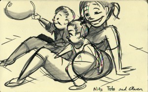 Wednesday (10/24): Olwen playing with  two kids with balloons at the Sunbeam Kids Orphanage.