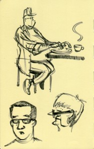 Random guy I saw eating lunch at a cafe.  Bottom right was I'm guessing his wife.  Bottom right was a sketch of Mike I squeezed in after dinner.